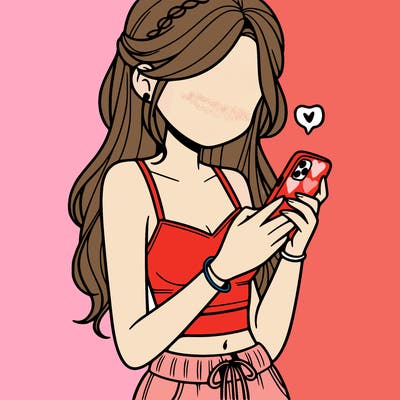 girl with crop top texting on her phone