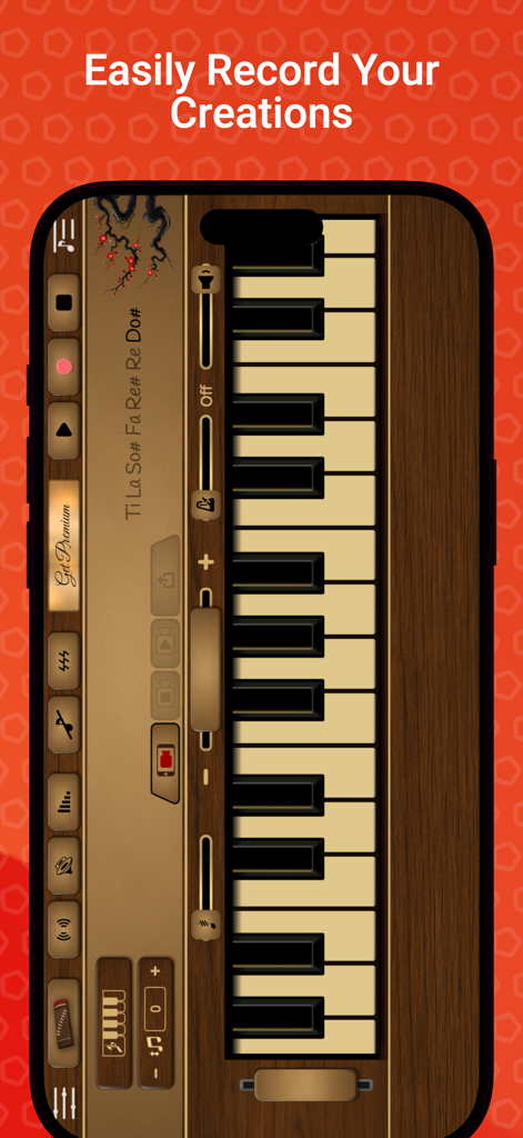 Koto Sim - A smartphone screen showing the Koto Sim music app interface with recording controls and Japanese aesthetic