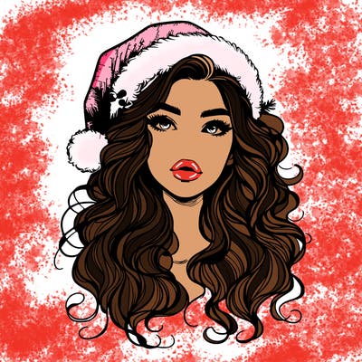 realistic christmas girl with wavy hair and lips