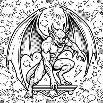 Dive into a world of bold lines and vibrant energy with this Winged Gargoyle Pop Art coloring page. Perfect for teens and adults, this template offers a unique blend of gothic fantasy and modern comic book flair.