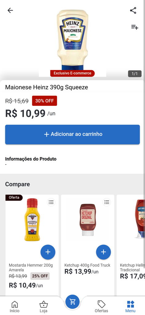 Spani Onlineアプリの商品詳細ページに、マスタードやケチャップとの比較とともに割引されたハインツマヨネーズが表示されています。