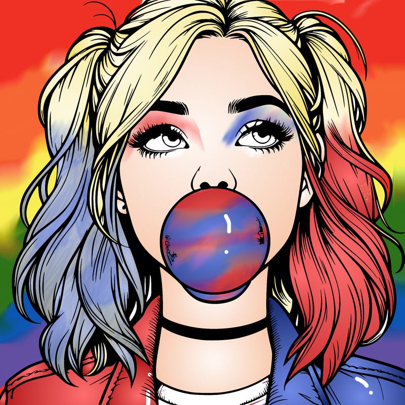 realististic girl blowing bubble -gum