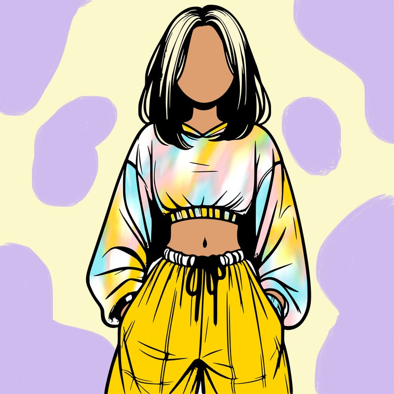 realistic girl faceless with baggy pants and a crop top