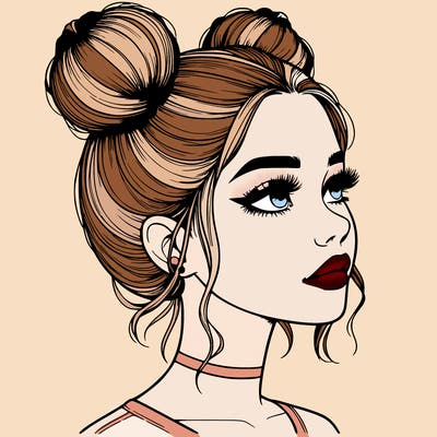 realistic girl with buns on the top of her head