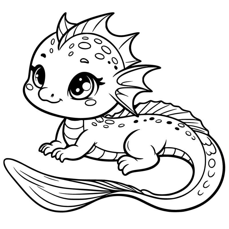a single adorable baby water dragon with fins and mermaid tail