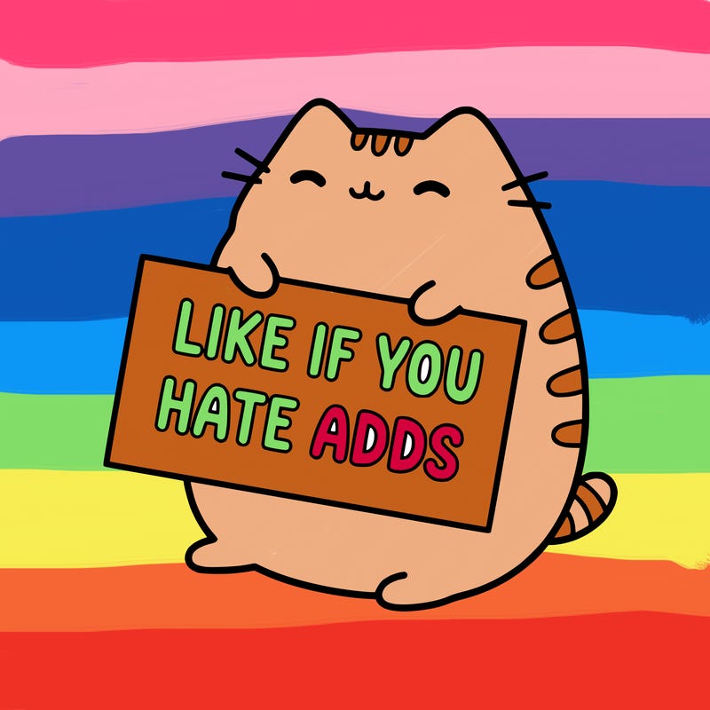 a kawii pusheen cat holding a sign that says like if you hate adds