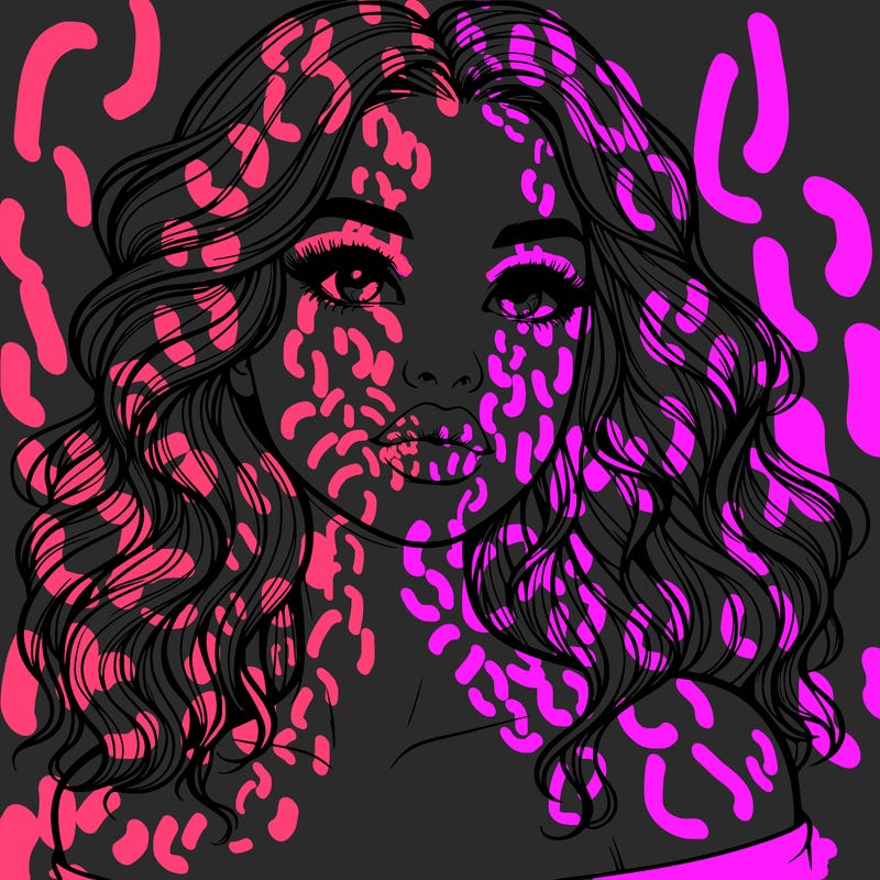 realistic girl with wavy hair and lips