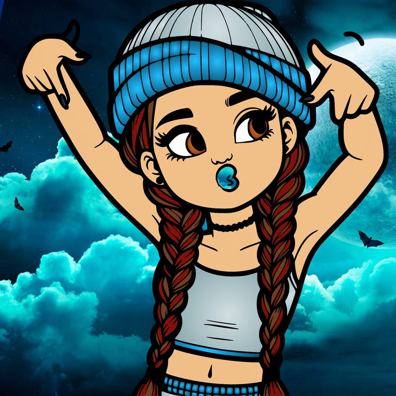 realistic teenage girl with braids and a beanie and crop top doing 🫶🏼