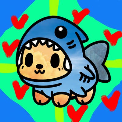 cute dog wearing a shark costume