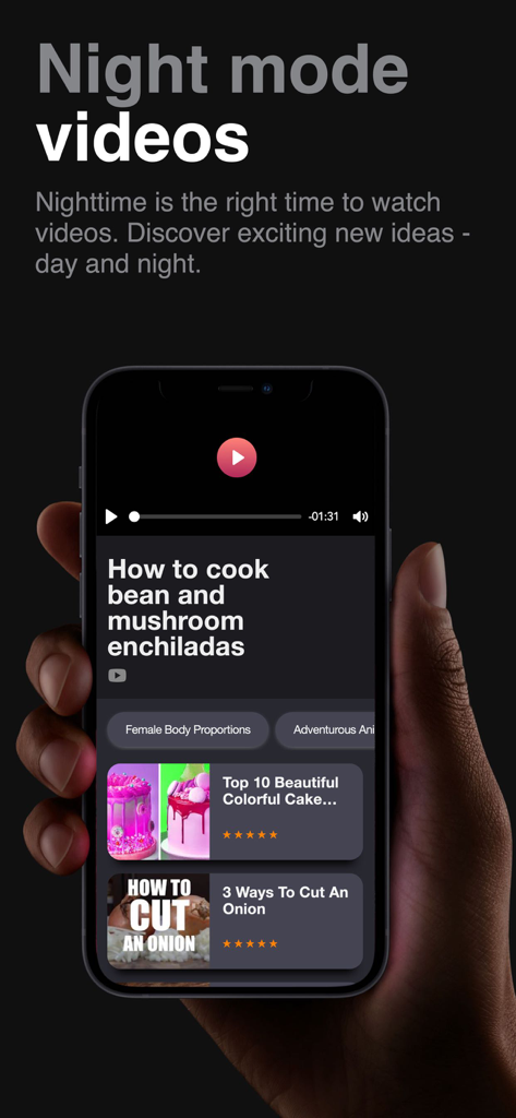 Drawing Anime Step by Step - A hand holding a smartphone showing the night mode video tutorial interface of the Drawing Anime Step by Step app