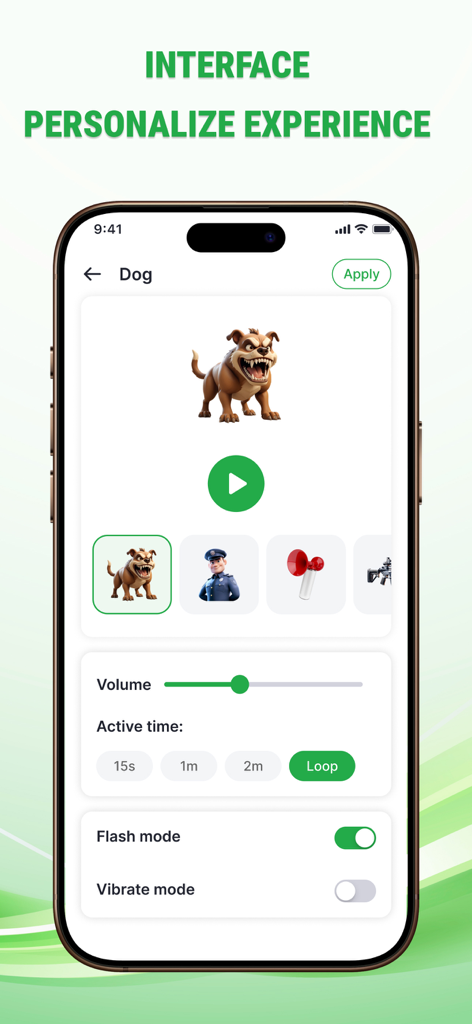Find Phone By Clap, Whistle - Mobile app interface for personalizing find phone alerts with options for sound effects, volume, and flash mode.
