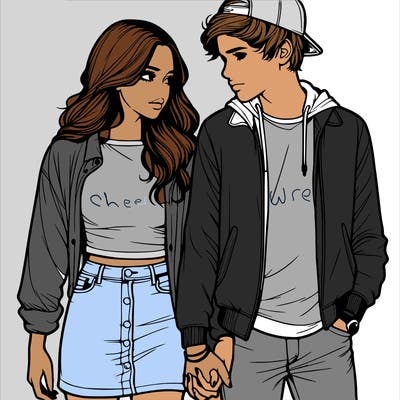 realistic teen couple holing hands