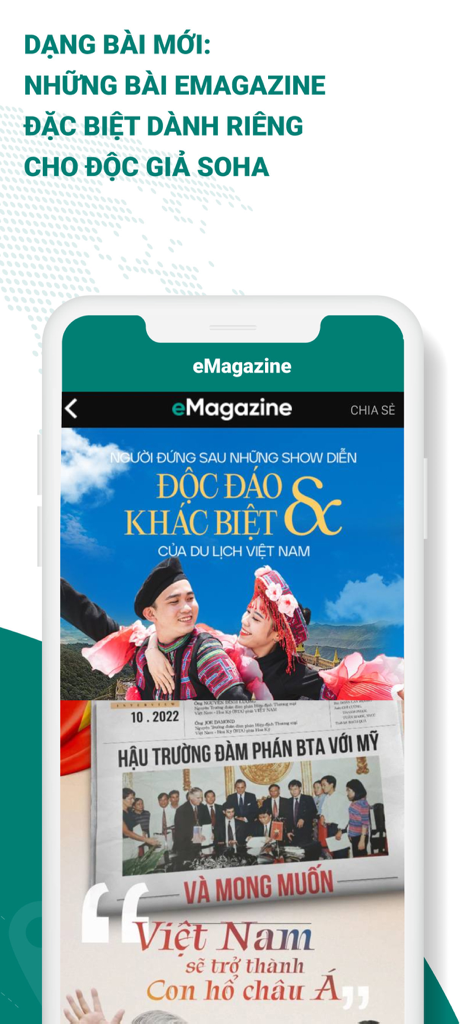 Soha.vn app displaying exclusive eMagazine articles for Vietnamese readers
