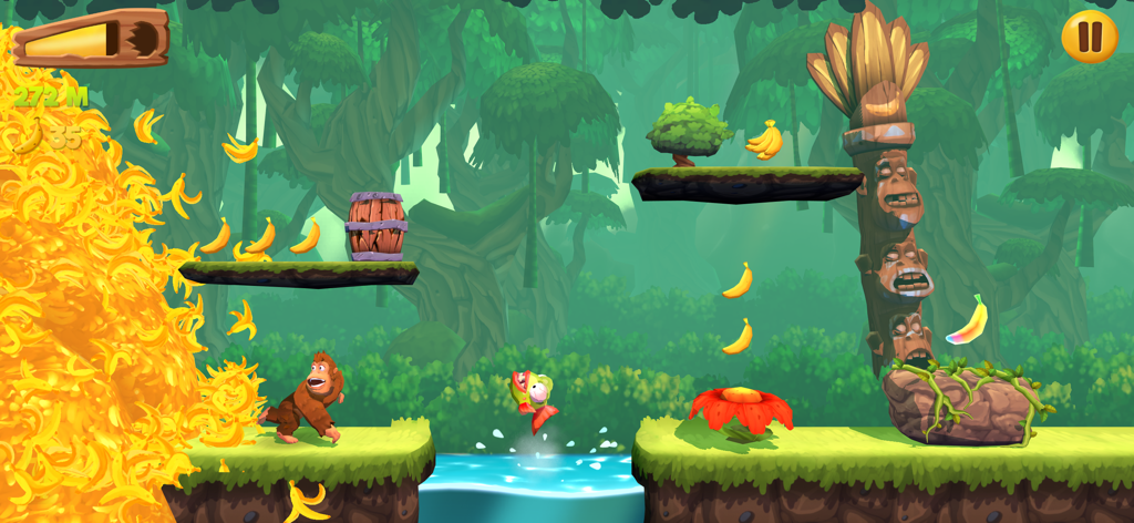 Banana Kong 2 - Gameplay de Banana Kong 2 mostrando al personaje gorila corriendo en un entorno de jungla vibrante