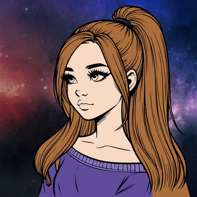 realistic girl with a high ponytail