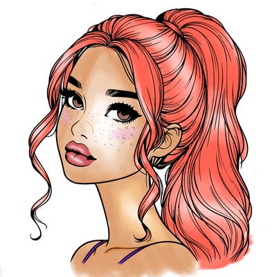 realistic girl with a ponytail on her hair and lips