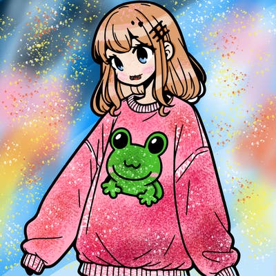 girl wearing frogging sweatshirt