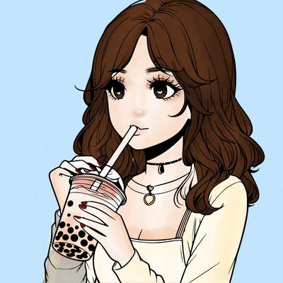 realistic girl drinking boba tea
