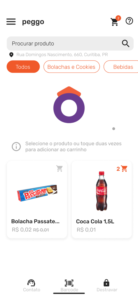 Peggô Market - Peggô Market mobile app interface showing a shopping catalog with snacks and drinks.