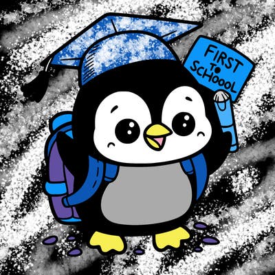 penguin on first day of school