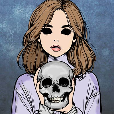 realistic girl holding a skull