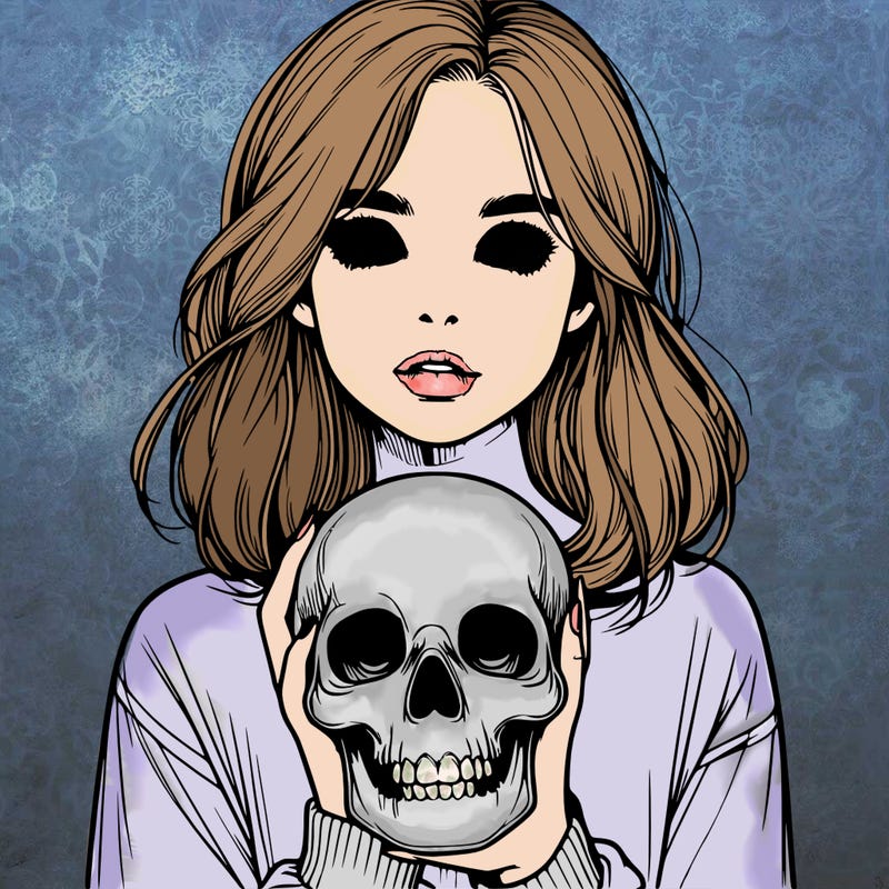 realistic girl holding a skull