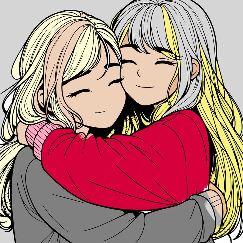 realistic two girls hugging