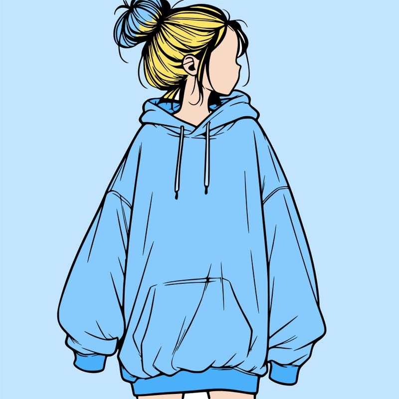 realistic girl with a oversized sweatshirt on and a bun