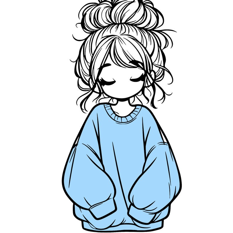 girl with baggy sweatshirt and messy bun