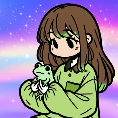 girl with long hair and a oversized shirt. and she is holding a frog