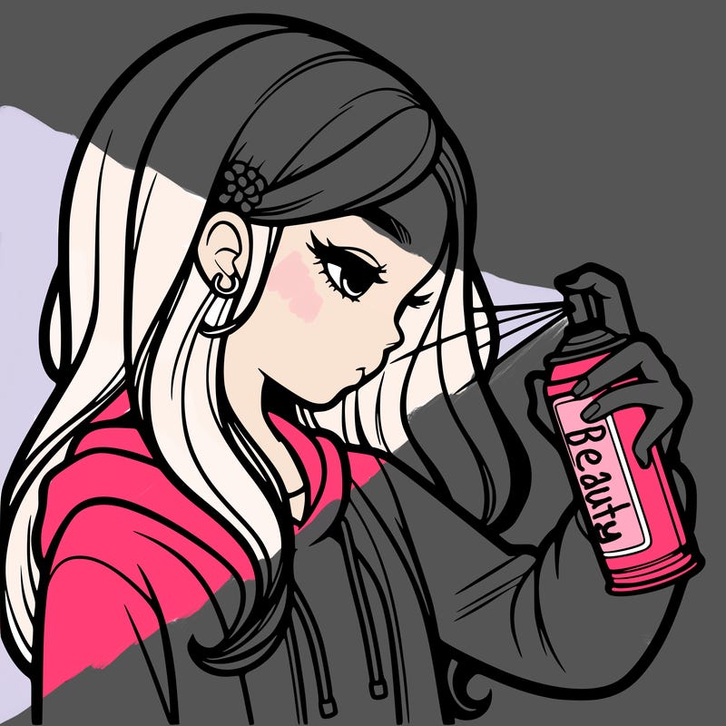 a realistic girl spray painting