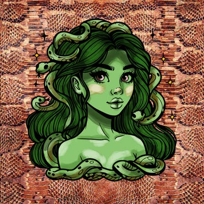 realistic girl with snakes as hair