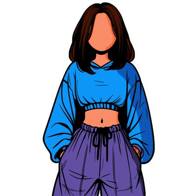 realistic girl faceless with baggy pants and a crop top