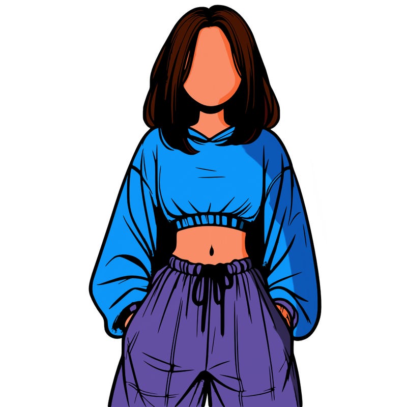 realistic girl faceless with baggy pants and a crop top