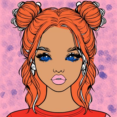 realistic girl with two buns in hair and lips
