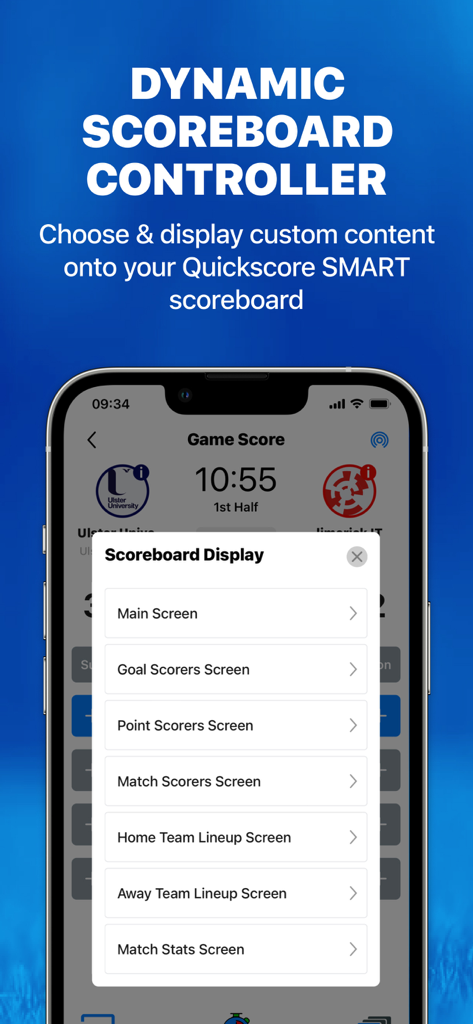 QS GAA - QS GAA app dynamic scoreboard controller settings menu