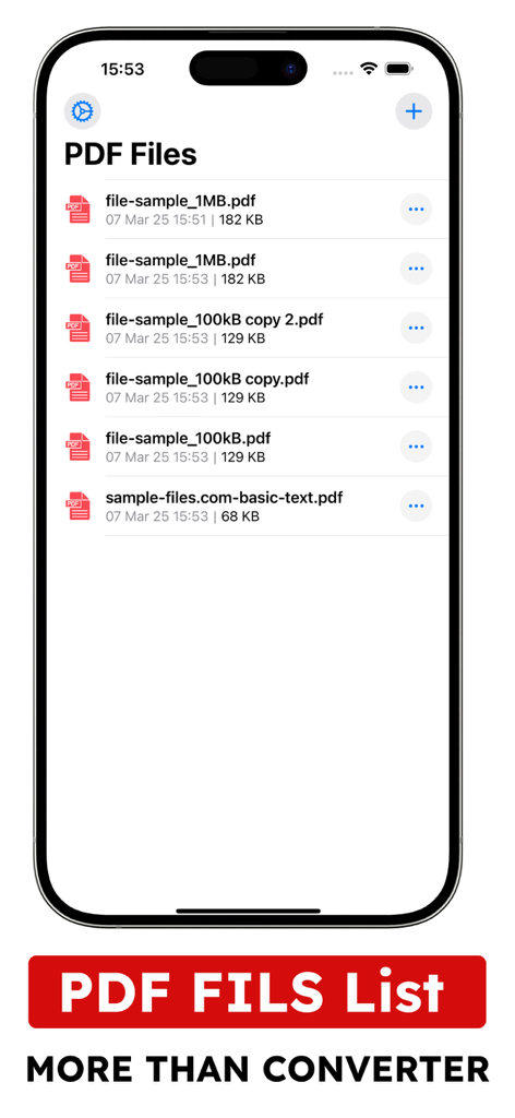 WordからPDFへの変換アプリのインターフェイス内で変換されたPDFファイルのリストを示すiPhone画面