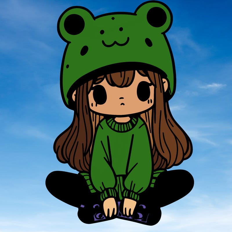a girl wearing a frog hat and some frog socks