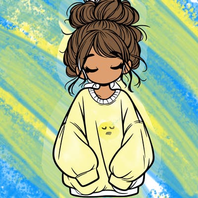 girl with baggy sweatshirt and messy bun