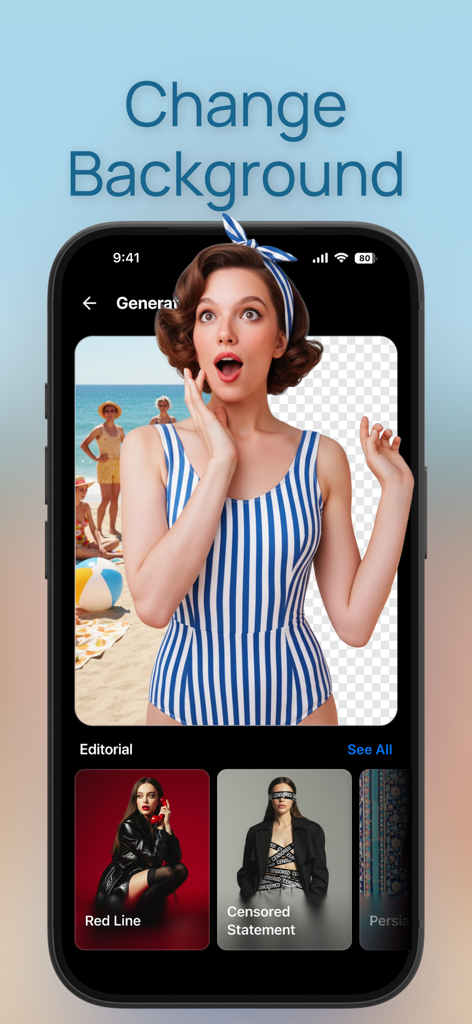 AI Image Generator - VisuAI - VisuAI mobile app interface for changing and removing photo backgrounds