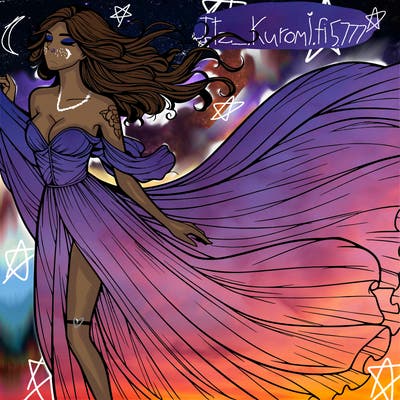 realistic woman in dress flowing the the wind