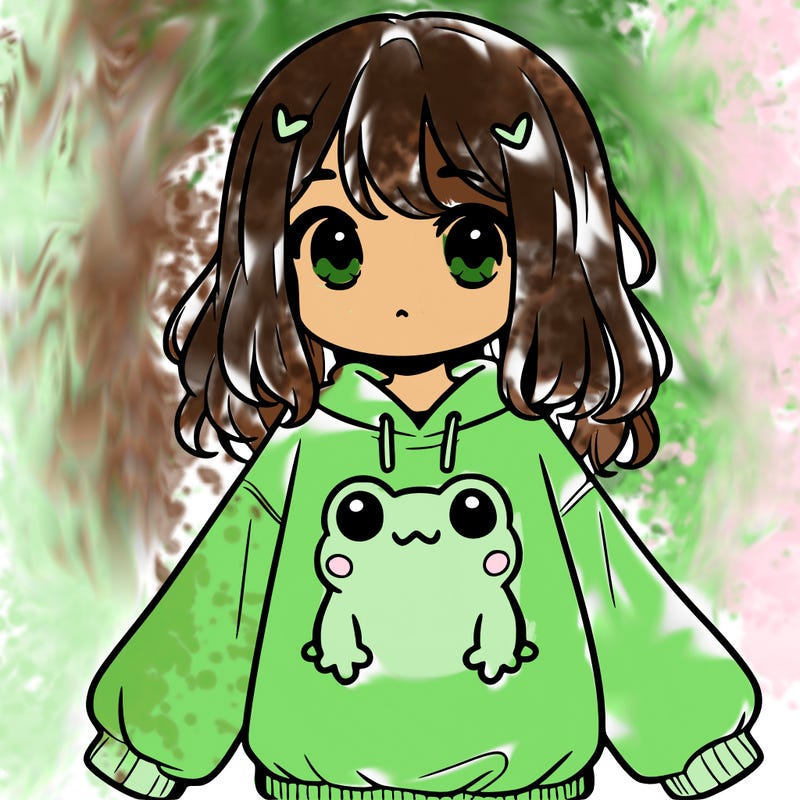 girl wearing frogging sweatshirt