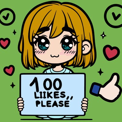 a girl with a sign saying 100 likes, please