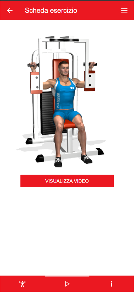 MauroFitnessCoach - A 3D character demonstrating a chest fly exercise on a gym machine within the app interface