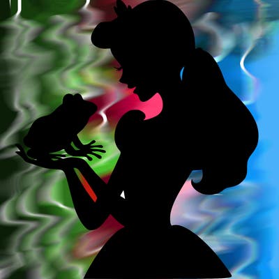 a shadow of a princess holding a frog realistic