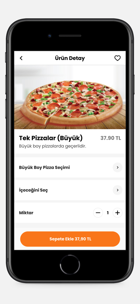 Little Caesars Turkey mobile app product detail screen showing a large pizza with toppings and add to cart button