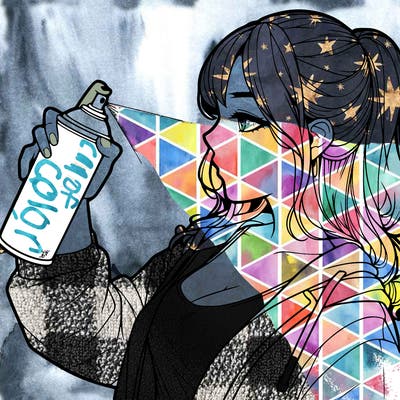 a realistic girl spray, painting