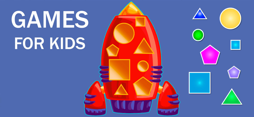 Educational shape matching game for toddlers featuring a red rocket ship