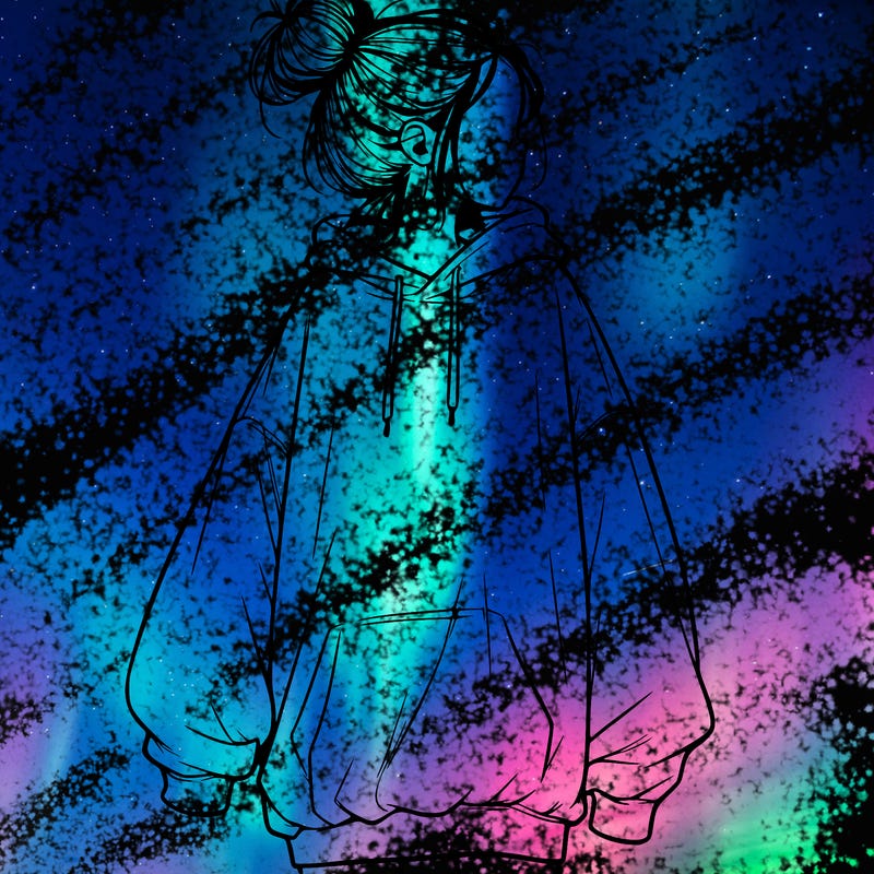 realistic girl with a oversized sweatshirt on and a bun