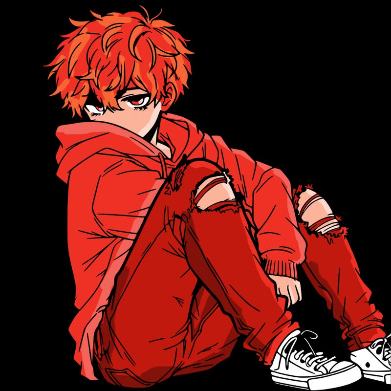 a male hoddie ripped jeans messy hair anime